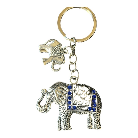 Elephant Geometric Print Sling Backpack with makeup bag & keychain Blue & White - Picture 16 of 16